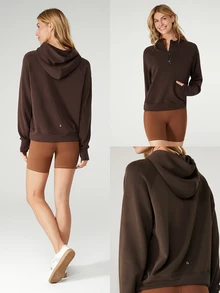 GLOWMODE Modal Silk Touch Oversized Long Sleeve Half-Zip Sweatshirt  Spring Summer - Chocolate Brown - View 7
