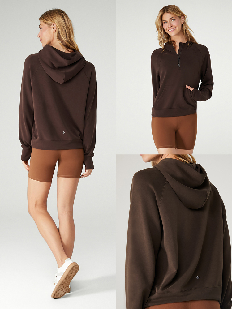 GLOWMODE Modal Silk Touch Oversized Long Sleeve Half-Zip Sweatshirt  Spring Summer - Chocolate Brown - View 7