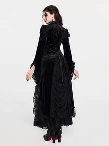 ROMWE Goth جاكيت ذيل طويل بأسلوب قوطي ملكي بياقة منخفضة للنساء، خريف/شتاء - الأسود - مشاهدة 2