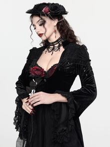 ROMWE Goth جاكيت ذيل طويل بأسلوب قوطي ملكي بياقة منخفضة للنساء، خريف/شتاء - الأسود - مشاهدة 5