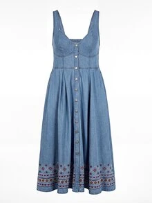 Breezaya Plus Size Sexy Denim Spaghetti Strap Dress - Light Wash - View 4