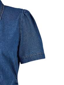 Elenzga Women's Elegant Ruched Waist Denim Dress - Medium Wash - View 7