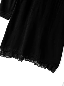 GlowEve CURVE Plus Size Women's Autumn/Winter Elegant Versatile Fitted Beaded Twisted Rope Cable Knit Hollow Out Stand Collar Long Sleeve Sweater Dress, Suitable For Dating, Outings, Daily Wear And Multiple Occasions - Black - View 6