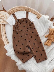 SHEIN 新生女嬰可愛百搭休閒粉色彩虹刺繡連身衣，適合兒童四季穿著 - 彩色 - 查看 4