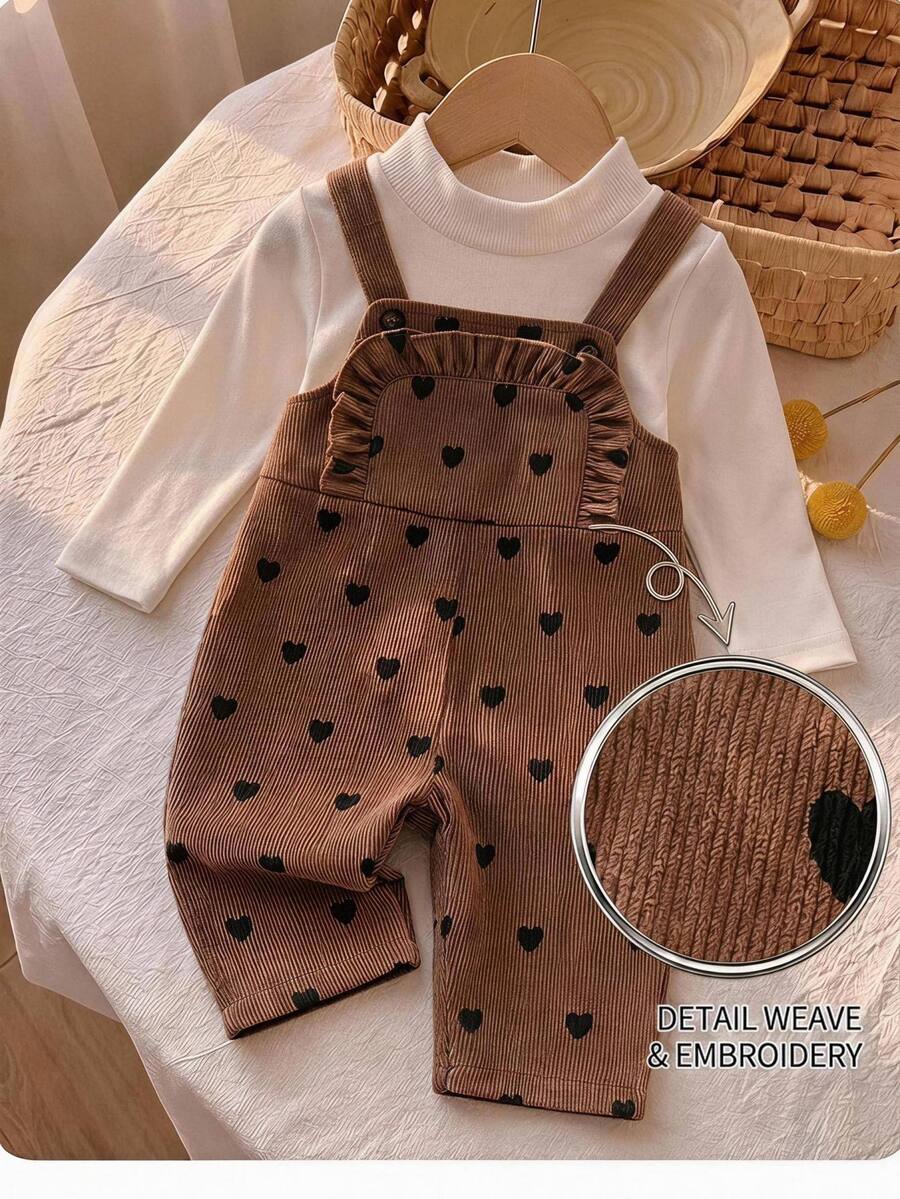 SHEIN 新生女嬰可愛百搭休閒粉色彩虹刺繡連身衣,適合兒童四季穿著 - 彩色 - 查看 1