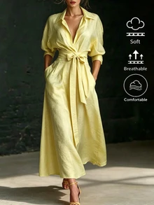 Linhara CURVE Vestidos Talla Grande Otoño - Amarillo - Ver 3