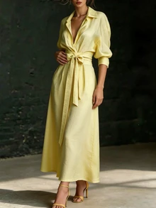 Linhara CURVE Vestidos Talla Grande Otoño - Amarillo - Ver 4