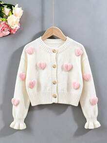 SHEIN Vintaside Kids 女童秋冬手工蝴蝶結針織長袖開襟毛衣，休閒日常穿著 - 白色 - 查看 5