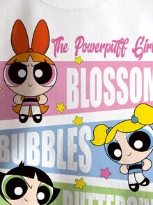 THE POWERPUFF GIRLS X SHEIN 女童字母卡通印花圓領長袖運動衫 - 白色 - 查看 5