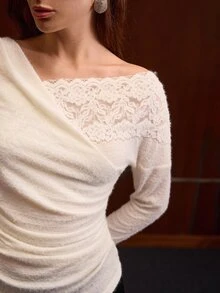 MOTF PREMIUM KAOS WANITA ELEGAN DENGAN RENDA KONTRAST MODE - Aprikot - View 2