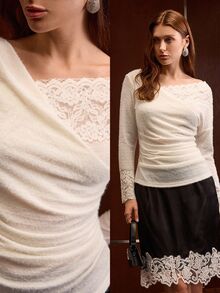 MOTF PREMIUM KAOS WANITA ELEGAN DENGAN RENDA KONTRAST MODE - Aprikot - View 8