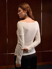 MOTF PREMIUM KAOS WANITA ELEGAN DENGAN RENDA KONTRAST MODE - Aprikot - View 3