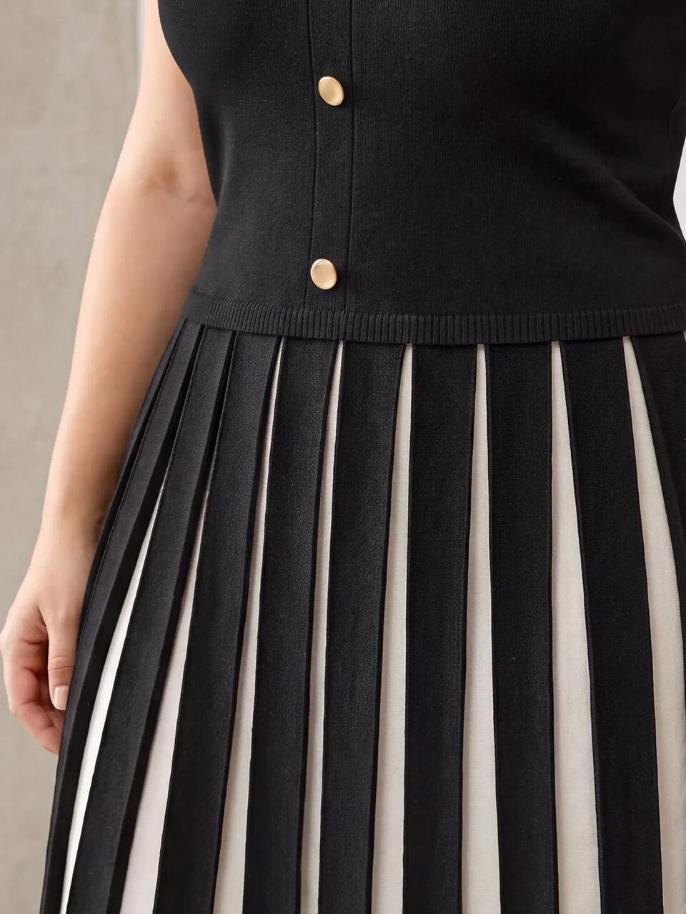 MOTF WOMEN'S PLUS SIZE COLORBLOCK BUTTON DECOR KNIT DRESS AUTUMN DINNER OFFICE BLACK ELEGANT