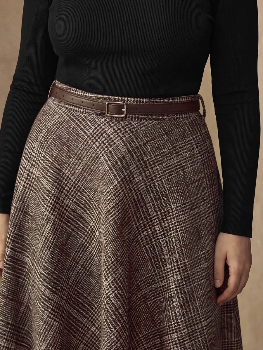 MOTF PREMIUM WOMEN'S PLUS BROWN PLAID SKIRT, WINTER COMMUTE VERSATILE FALL - Camel - View 2