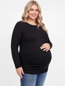 Plussiva Plus Size Maternity Casual Thermal Lined Top, Autumn/Winter - Black - View 3