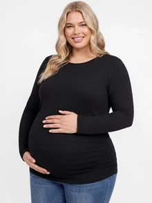 Plussiva Plus Size Maternity Casual Thermal Lined Top, Autumn/Winter - Black - View 2