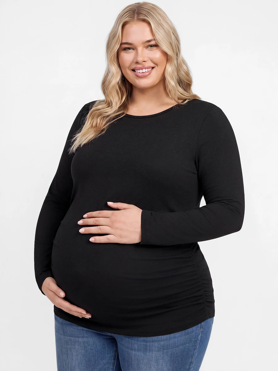 Plussiva Plus Size Maternity Casual Thermal Lined Top, Autumn/Winter - Black - View 1