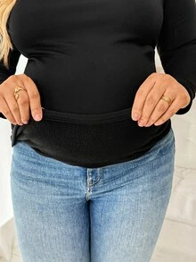 Plussiva Plus Size Maternity Casual Thermal Lined Top, Autumn/Winter - Black - View 9