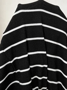 Plussiva Plus Size Maternity Casual Striped Front Button Dress, Autumn - Black - View 7