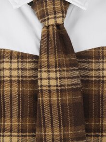 Girls' Shirt Collar Patchwork Plaid College Style Button-Up Puff Long Sleeve Top With Elastic Waist Pleated Skirt, Comfortable And Soft - Multicolor - View 4
