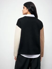 Maija Women's Colorblock Round Neck Long Sleeve Casual Loose Sweater - Multicolor - View 4