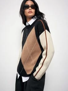 Maija Women's Colorblock Round Neck Long Sleeve Casual Loose Sweater - Multicolor - View 5
