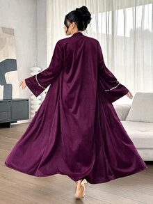 Yasmyna Solid Color Long Sleeve Loose Elegant Glamorous Daily Jacket With Pearl Decoration - Burgundy - View 2