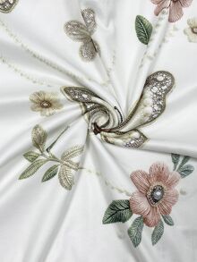 Resyla Summer Vibe Women's Fashion Versatile Floral Butterfly Digital Print Slim Fit Short Sleeve T-Shirt, Premium Women's Clothing, All-Over Floral Pearl Print T-Shirt, Faux Embroidered Floral T-Shirt, Faux Pearl T-Shirt, Butterfly Print T-Shirt - Baby Pink - View 5