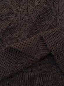 SHEIN LUNE Gaun Rajut Longgar Kasual Lengan Panjang Leher Bulat Ukuran Besar untuk Wanita, Cocok untuk Musim Gugur, Formal, dan Liburan, Warna Abu-abu. - Coffee Brown - View 10