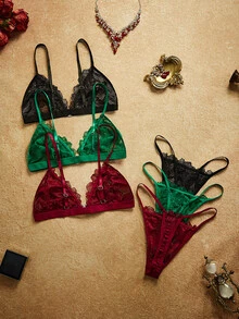 PinupPomp 6pcs Sexy Lace Patchwork Front Closure Lingerie Set For Women - Multicolor - View 2