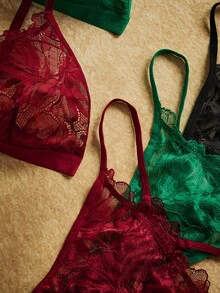 PinupPomp 6pcs Sexy Lace Patchwork Front Closure Lingerie Set For Women - Multicolor - View 4