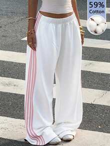 Muchica Women's Casual Cotton Knit Wide Leg Sweatpants - White - View 2