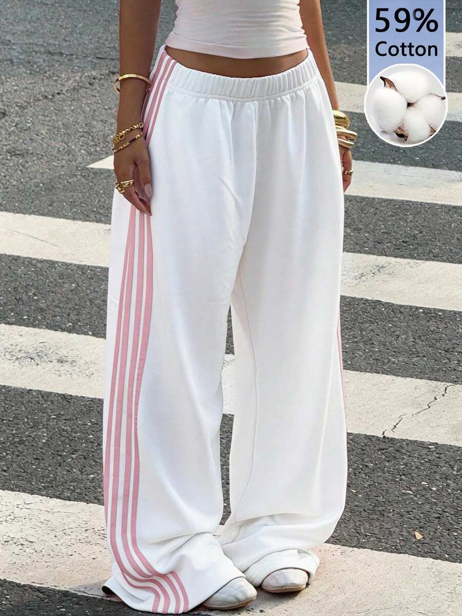 Muchica Women's Casual Cotton Knit Wide Leg Sweatpants