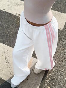 Muchica Women's Casual Cotton Knit Wide Leg Sweatpants - White - View 5