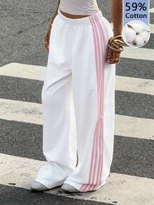Muchica Women's Casual Cotton Knit Wide Leg Sweatpants - White - View 7