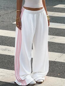 Muchica Women's Casual Cotton Knit Wide Leg Sweatpants - White - View 6