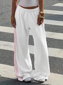 Muchica Women's Casual Cotton Knit Wide Leg Sweatpants - White - View 8