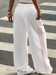 Muchica Women's Casual Cotton Knit Wide Leg Sweatpants - White - View 3