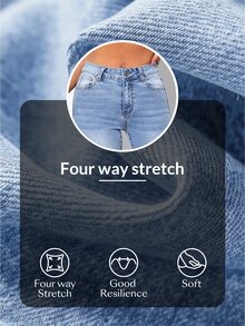 Flexra Plus Size Solid Color Frayed Hem Slant Pocket Metal Decor Casual Jeans - Light Wash - View 5