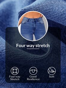 Jeanoix Plus Size Women's Frayed Pocket Button Skinny Cropped Jeans Formal Vacation Light Blue Summer Casual Baggy - Medium Wash - View 6