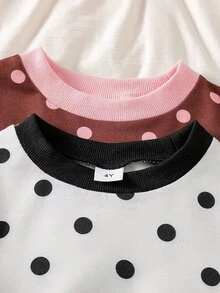 SHEIN Elladie kids 少女蝴蝶結連帽衛衣與運動衫套裝，秋季新款，秋季風格，校園穿搭，波點圖案 - 彩色 - 查看 4