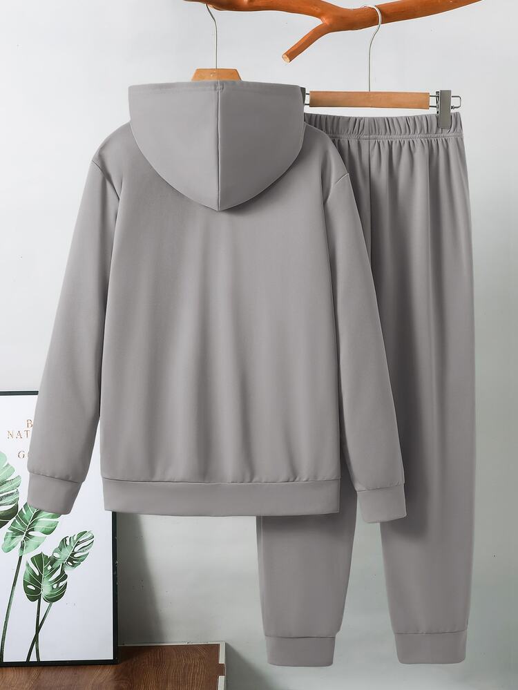 SHEIN Teen Boy Color Blocking Loose Long Sleeve Hoodie Set,Winter,Streetwear,Graduation,Back-To-School - Grey - View 2