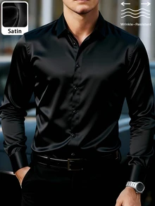 Manfinity Mode Men's Casual Daily Wear, Essential For Outings, Ins Style, Glamorous Party, Street Mature, Loose Fit Shirt - Black - View 1