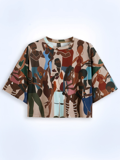 Y2Kool Sierra Siler Artist Retro Street Plus Figure Graphic Crop Tee, For Summer, Holiday, Vacation, Spring, Festival, Ibiza Fits Going Out Autumn Casual Stylish Collection New Year Spring Women Birthday For Women Carnival