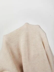 SHEIN New Spring Fall Sophisticated Turtleneck Knit Top Women Ribbed Cuff Elbow Sleeve Relaxed Straight Hem - Beige - View 6
