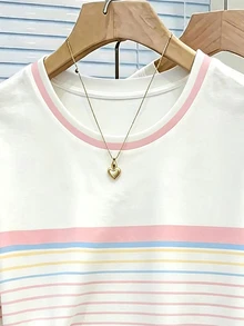 Resyla Long Sleeve T-Shirt, Spring/Autumn Outwear, Candy Color Striped Print Pattern, Graphic Design, Daily Wear, Casual Vacation, Outdoor Commute, Comfortable Fabric, Fitted Cut - Multicolor - View 4