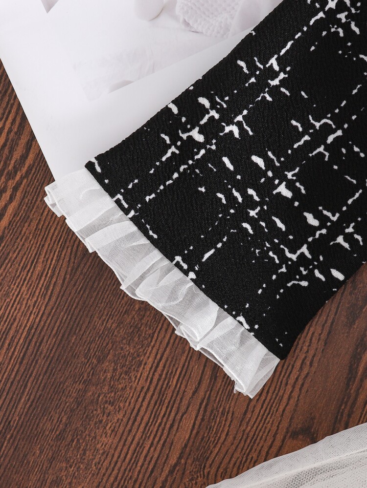 Cozy Pixies Baby Girl Elegant Cute Ruffle Trim Plaid Jacket With Black & White Mesh Dress Autumn/Winter Outfit - Black - View 8