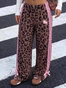 SHEIN 少女休閒秋冬豹紋長款運動長褲 - 彩色 - 查看 8