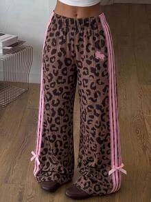 SHEIN 少女休閒秋冬豹紋長款運動長褲 - 彩色 - 查看 5