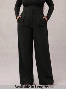 SHEIN Tall CURVE Plus Size Women's Solid Color Pocket Wide Leg Loose Casual Long Pants - Dark Grey - View 5